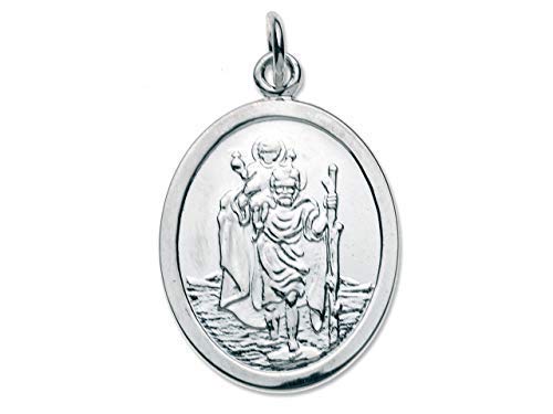 Solid 925 Sterling Silver oval framed St Christopher Pendant