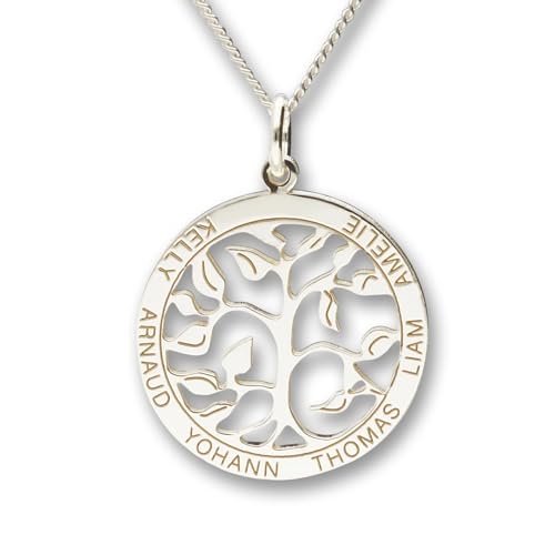 Christopher James Of London | Personalised Silver Tree Of Life Necklace | Engrave Up To 6 Names | Solid 925 Sterling Silver | Optional Chain & Length | Sentimental | Gift Box Included