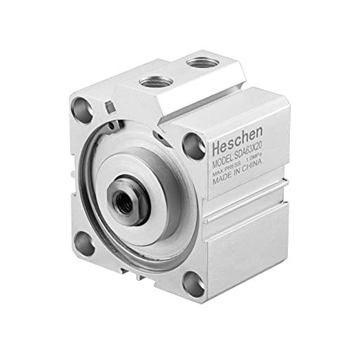 Heschen Pneumatic Compact Aluminum Air Cylinder, SDA 63-20, Bore 63mm, Stroke 20mm, 1/4 PT Port Size, Double Acting