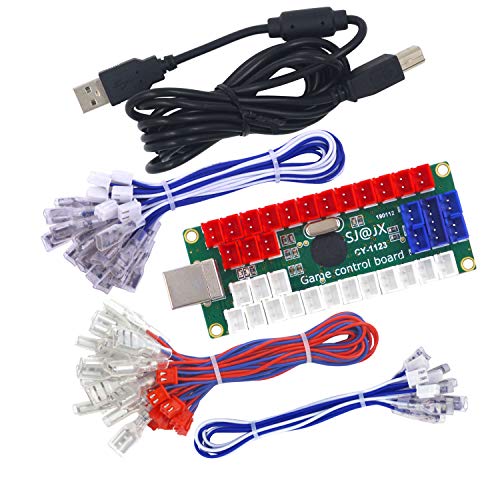 SJ@JX Arcade DIY Kit LED USB Encoder Board Zero Delay Arcade Controller Joystick Button Fight Stick Raspberry Pi Retro Pie MAME 5V LED Power SANWA