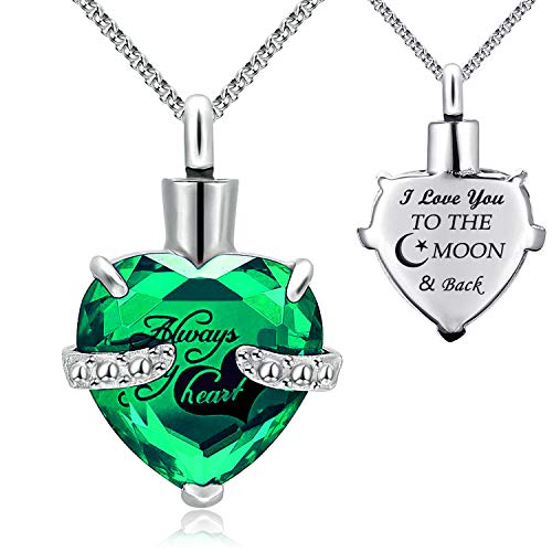 YOUFENG Jewellery Urn Necklace for Ashes Always in My Heart I Love You to The Moon and Back Birthstone Cremation Keepsake Pendant Necklaces May