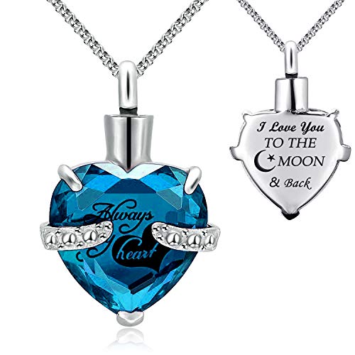 YOUFENG Jewellery Urn Necklace for Ashes Always in My Heart I Love You to The Moon and Back Birthstone Cremation Keepsake Pendant Necklaces December
