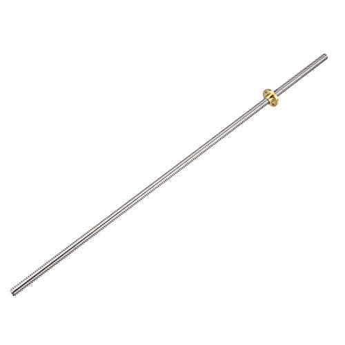 sourcing map 500mm Length T8 8mm Dia Lead Screw Rod,2 Lead Stainless Steel Lead Screw Rod With Copper Nut Trapezoidal Thread for 3D Printer Z Axis
