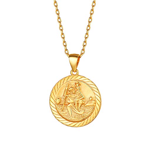 St Christopher Necklace for Women, 925 Sterling Silver Coin Pendant with Adjustable Chain 46cm Plus 5cm Gold