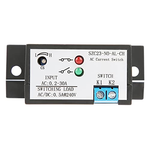 Current Sensing Switch, Adjustable Normally Open AC Detection Monitoring Switch with Self Powered 02 to 30A Range LED Indicator 2000V Isolation for Industrial Equipment ABS 1 Pack