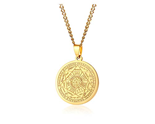 VNOX Seals of The Seven Archangels Pendant/Metatron’s Cub/Saint Michael Statement Necklace Talisman Pendant Amulet Jewelry, 12mm x 210mm, Stainless Steel, Lava Stone