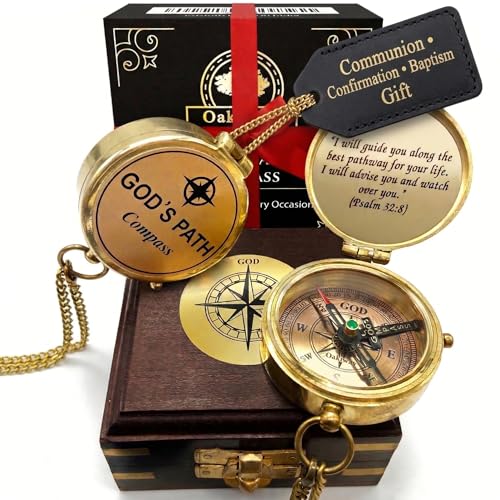 God's Path Compass – Baptism | Communion & Confirmation Gift for Teenage Boys | Christening, Catholic, Religious Graduation Gifts for Men – Greeting Card Included God's Path - Wooden Box