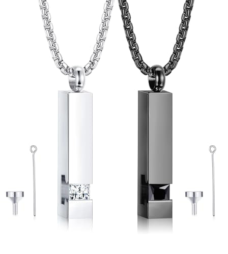 MILACOLATO 2 pcs Cremation Urn Pendant Necklace for Memorial Black+Silver Tone