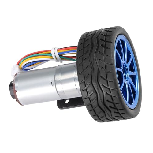 DC 12V DIY Encoder Gear Motor with Mounting Bracket 65mm Magnetic Engine Wheel Kit Micro Speed Reduction Motor Full Metal for Smart Car Robot Model DIY(30RPM)