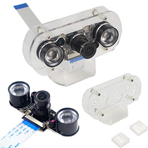 Hailege 5MP Raspberry Pi Camera, Adjustable-Focus, Night Vision, 1080p Video, for Raspberry Pi 3B/3B+, 2B B+, with Case