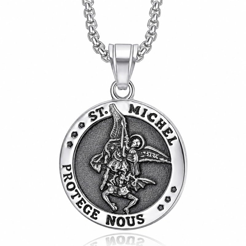 BOBIJOO JEWELRY - Saint Michael the Protector Pendant Stainless Steel Silver Black