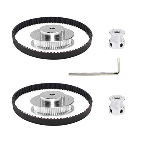 2Kit 2GT Synchronous Wheel 20&60 Teeth 5mm Bore Aluminum Timing Pulley with 2pcs Length 200mm Width 6mm Belt (20-60T-5B-6) 20-60T-5B-6