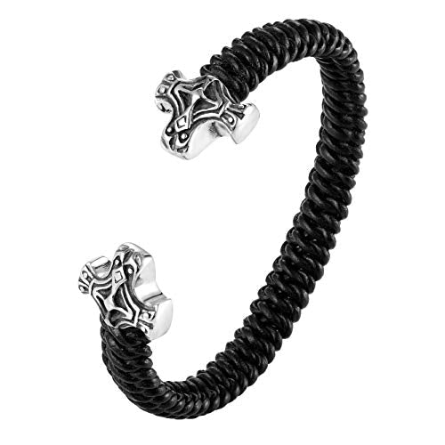 Men’s Bracelets – Various Designs in Black, Silver, and Polished Finishes with Genuine Leather & Rust Resistant Stainless Steel – Jewelry Gift or Accessory for Men Adjustable
