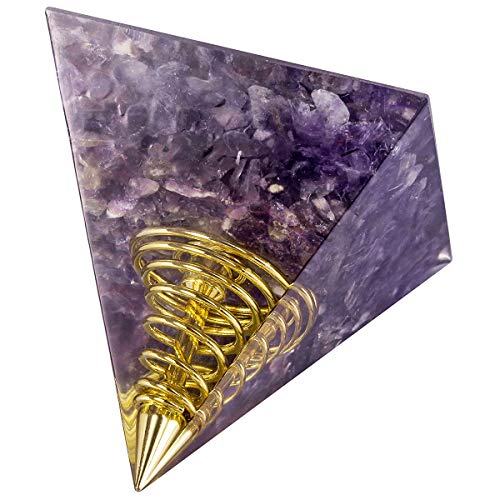 KYEYGWO 2" Amethyst Crystal Pyramid with Spiral Copper Coil Purple/ Amethyst