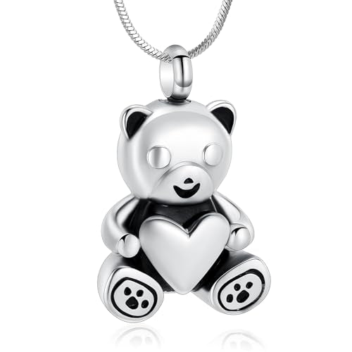 Minicremation Cremation Jewelry for Ashes Always in My Heart Urn Necklace Panda Memorial Keepsake Pendant for Pet/Human Silver