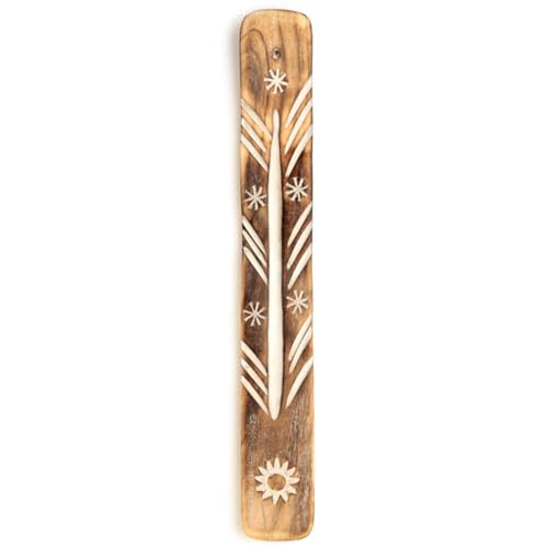 Puckator Mango Wood Sun Ashcatcher Incense Sticks Burner - Zen Spiritual Modern Gothic Home Room Decor Decorations - Meditation Accessories - Stick Sticks Cone Holder Burner Burners