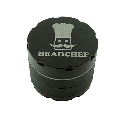 Headchef Razor, 4 Piece Grinder, Metal Herb Grinder with Sifter Scraper (Black, 40mm)