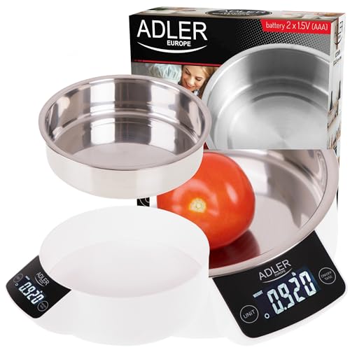 ADLER Kitchen Scales with Bowl - Maximum Capacity 5 kg, Measures the Volume of Water and Milk