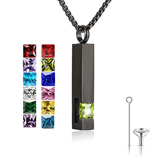 Birthstone Cuboid Locket Urn Necklaces for Ashes Cremation Jewellery Urns for Human Ashes Memorial Urn Keepsake Pendant August