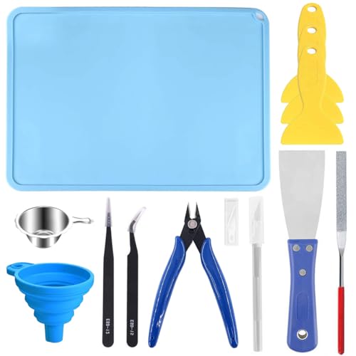 Resin 3D Printer Tool Kit Clean Basic Tools With Plier, File, Tweezer, Trimmer Pen, Resin Filter, Scraper, Plastic Remove Tool, Silicone Mat For SLA DLP LCD 3D Printer Accessories A
