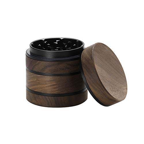 DCOU Premium Large Wooden Spice Grinder Pollen Collector with Magnetic Lid and Pollen Catcher 4 Piece 2.5 inches (Black) Black