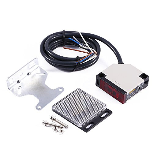 Photoelectric Switch Sensor E3JK-R4M1 Retroreflective Photoelectric Proximity Switch AC90-250VAC 3A Specular Reflection Indoor Wall Mounted with Reflector Panel 1.5M Cable Induction Distance 4M