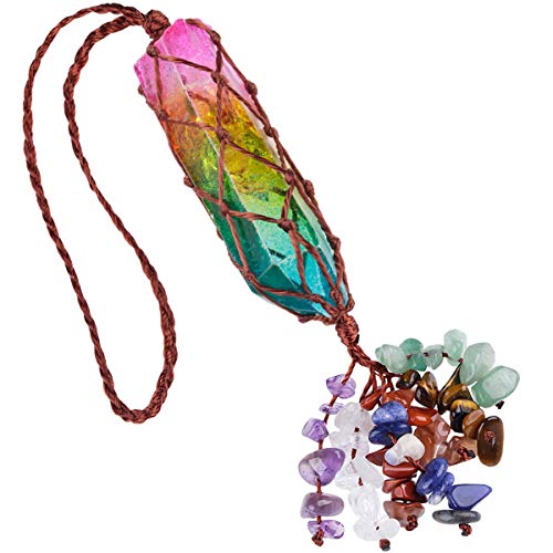 Nupuyai 7 Chakra Rainbow Titanium Coated Healing Crystal Hanging Ornament