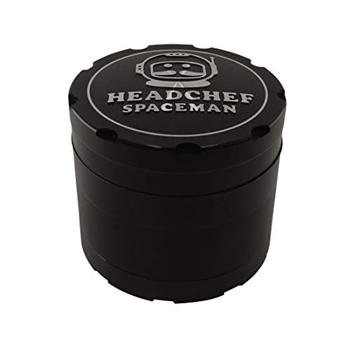 Headchef Spaceman Metal Herb Grinder with Laser Beam Cut, Ultra Sharp Teeth and Sifter Scraper, 4 Piece Grinder, 55mm (Space Black) Space Black