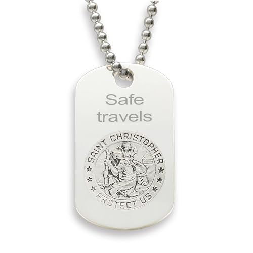 Christopher James of London | Solid 925 Sterling Silver St. Christopher Dog Tag with Optional Chain | Front & Back Engraving | Modern Photo Engraved Design | Gift Box Included