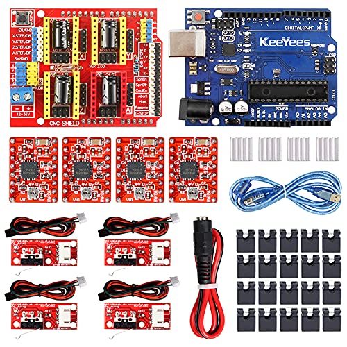Professional 3D Printer CNC Kit with E-Tutorial - CNC Shield Expansion Board V3.0 R3 Board A4988 Stepper Motor Driver DC Power Cable Mechanical Switch Endstop with Jumper caps