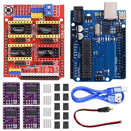 CNC Shield V3.0 Expansion Board Kit With Board for Arduino, 4PCS DRV8825 Stepper Motor Driver and Heatsink, 10PCS Jumper Cap, USB Cable For Engraving Machine