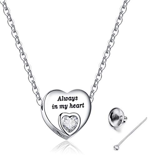 Always in My Heart Urn Necklace for Ashes Birthstone Cremation Jewelry Keepsake Holder Memorial Locket Necklace Pendant April