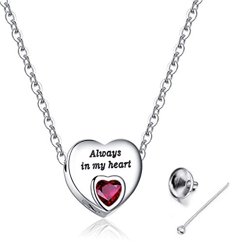Always in My Heart Urn Necklace for Ashes Birthstone Cremation Jewelry Keepsake Holder Memorial Locket Necklace Pendant January