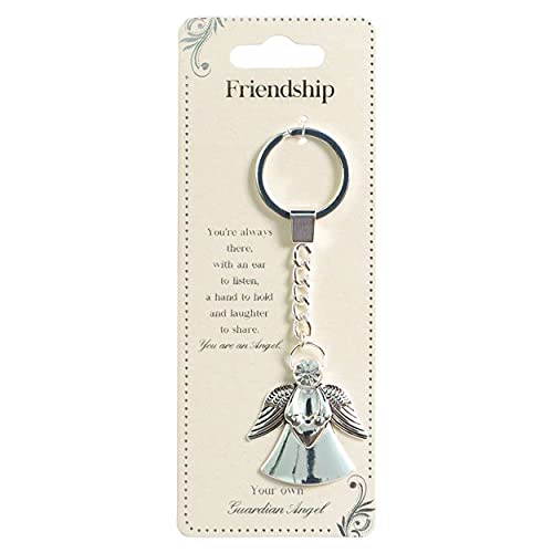 HOX Guardian Angel Silver Finish Angel Floating Keychain for Friendship | Rhinestone in Angels Head | Gift with Inspirational Message for Birthday and Any Occasion