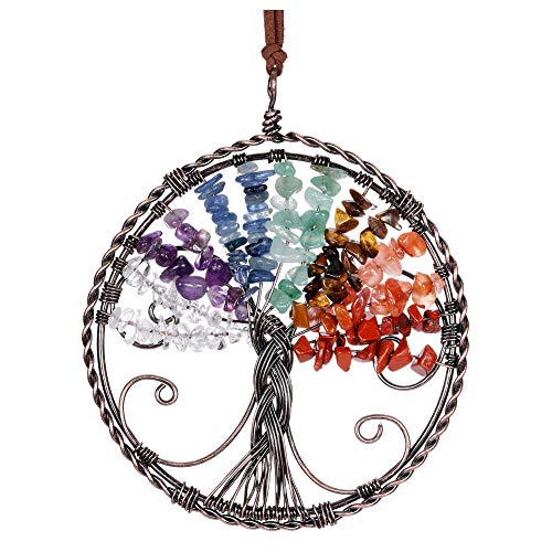 JSDDE 7 Chakra Reiki Healing Crystal Life Tree Hanging Ornament Wire Quartz Gemstone Wall Hanger Home Office Decoration Meditation Balancing 7 Chakra Crystal