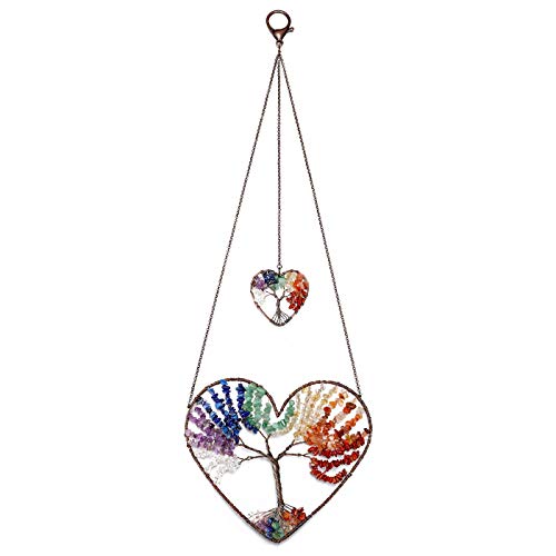 Jovivi 7 Chakra Crystals Tree of Life Wall Hanging Decor Healing Crystal Spiritual Gifts for Women Mum Birthday,Heart Chakra Tree Hanging Ornaments Home Bedroom Wall Decor Gifts for Women 7 Chakra Heart Tree of Life