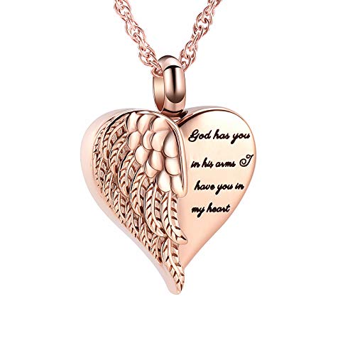 shajwo Cremation Heart Urn Necklace Ashes Jewelry for Women Men Keepsake Pendant Memorial Locket Ash Holder Wing-Rose Gold
