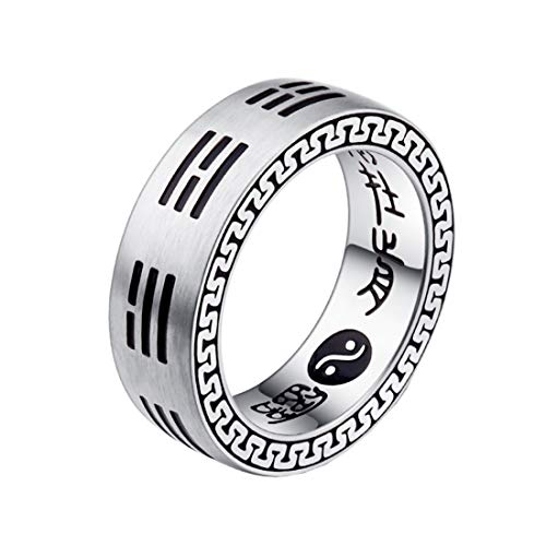 HIJONES Men's Stainless Steel Chinese Religious Taoism Bagua Yin Yang Rings Silver W