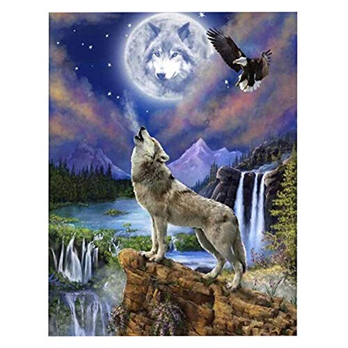 5D DIY Diamond Art Painting for Beginners Adults, VETPW Full Drill DIY Crystal Rhinestone Diamond Embroidery Painting Cross Stitch Arts Craft for Home Wall Decor (30x40CM) - Wolf in the Moonlight