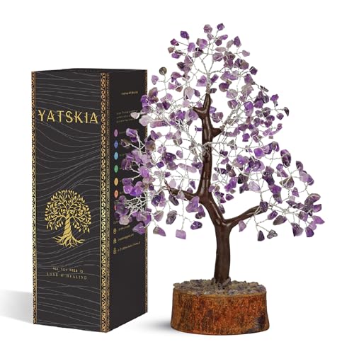 YATSKIA Amethyst Crystals Tree - Room Decor - Crystal Tree of Life - Spiritual Gifts for Women - Stones and Crystals - Bonsai Tree from Daughter - Good Luck Tree - Gemstone Tree Amethyst Silver Wire