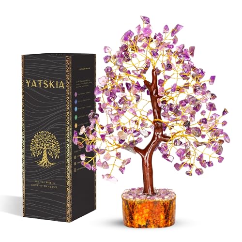 YATSKIA Amethyst Crystals Tree of Life - Spiritual Decor - Good Luck Gifts - Meditation Accessories - Chakra Stones - Money Tree - House Warming Gifts for Home Purple