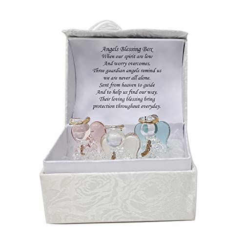 Angels Worry Box Gold Gilded Figurines with Little Angel Wings, Spiritual Verse Inside the Lid | Personalised Ornamental Mindfulness Box for Loved Ones 3 Angels Blessing Box