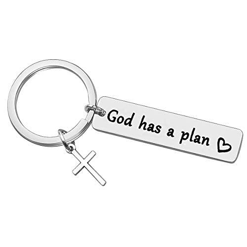Religious Gift Keyring Inspirational Gift Christian Faith Keyring Encouragement Religious Keychain First Communion Baptism Gifts for Women Men Motivational Gift Christmas Graduation Birthday Gift God Has a Plan Keyring