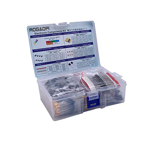 Electronic Component Kit & Total 1390 Pcs, LED Diodes, Metal Film Resistors, Electrolytic Capacitor Package, Common Diodes, Ceramic Capacitors, Common Transistor Assortment Box 160x117x57mm