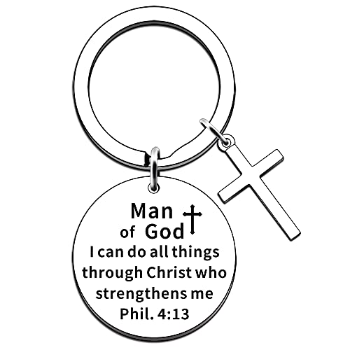 JMIMO Christian Gift Cross Keyring for Women Men Prayer Baptism Inspiration Xmas Keyring Man of God I Can Do All Things