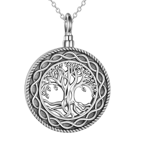 YFN Urn Necklace For Ashes Sterling Silver Memorial Ashes Keepsake Cremation Pendant Ashes Jewellery for Women Men Dog Cat Tree of Life