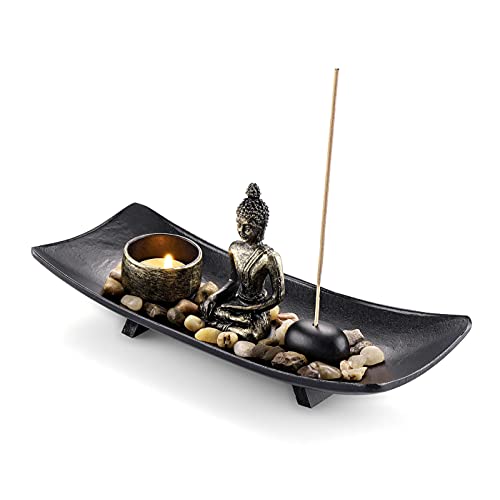 JSDDE Zen Garden Incense Stick Holder Candle Tray Tealight Candlestick Holders Decorative Ornament for Home Meditation Spiritual Gift Set 2