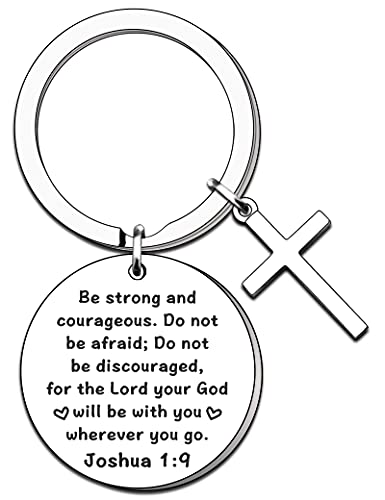 TTOVEN Christian Gift Keyring Verse Gift Religious Gift Inspirational Gifts Keyring Keychain for Him Her Son Daughter Be Strong and Courageous Keychain First Communion Gift
