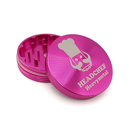 Headchef Heavymetal 55mm, 2 Piece Grinder, Metal Herb Grinder with Magnetic Lid (Pink)