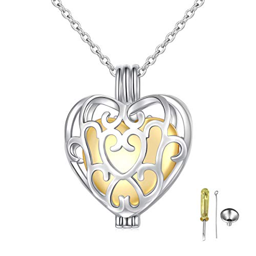 S925 Sterling Silver Cremation Urn Memorial Pendant Necklace Drop Teardrop Heart Cross Cylindrical with Hollow Jewelry Sunflower/Sun and Moon Ashes keepsake